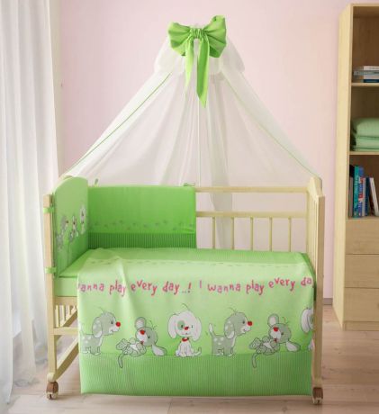 Комплект белья для новорожденных Фея "Веселая игра", цвет: зеленый, 7 предметов. 1011-4