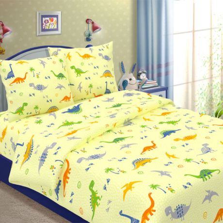 Комплект детского постельного белья Letto "Динно", 1,5 спальный, наволочка 50x70. dinno_yellow50