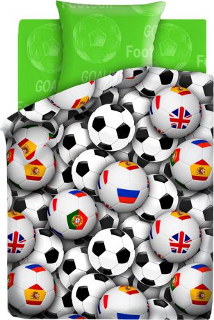 Комплект белья детский For You "Футбольные мячи", 1,5-спальный, наволочка 70x70, цвет: зеленый