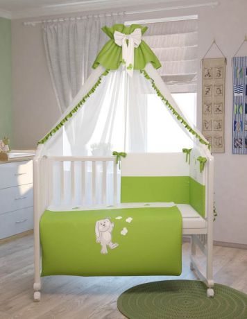 Polini Комплект белья для новорожденных Зайки цвет зеленый 7 предметов