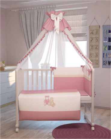 Polini Комплект белья для новорожденных Плюшевые мишки цвет розовый 7 предметов