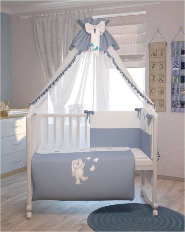 Polini Комплект белья для новорожденных Зайки цвет голубой 7 предметов
