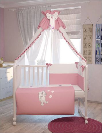 Polini Комплект белья для новорожденных Зайки цвет розовый 7 предметов