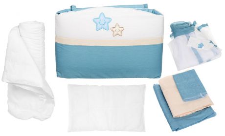 Комплект белья для новорожденных Polini "Звезды", цвет: голубой, 7 предметов