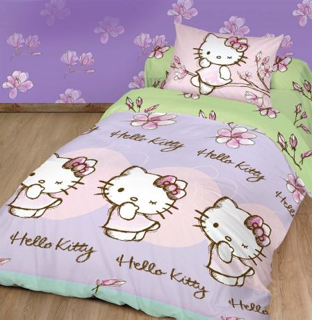 Комплект детского постельного белья Hello Kitty "Магнолия", цвет: розовый, зеленый, 3 предмета. 180499