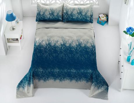 Комплект для спальни Karna "Florina", жаккард, покрывало 260 х 260 см, 2 наволочки 60 х 80 см, цвет: синий, 3 предмета