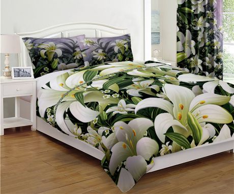 Комплект для спальни МарТекс "Белые лилии": покрывало 200 х 220 см, 2 наволочки 50х70 см
