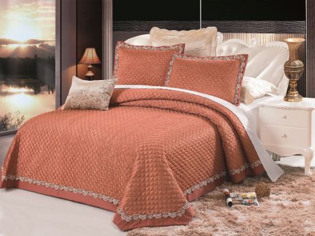 Комплект для спальни "Cleo": покрывало 230 х 250 см, 2 наволочки 50 х 70 см, цвет: оранжевый