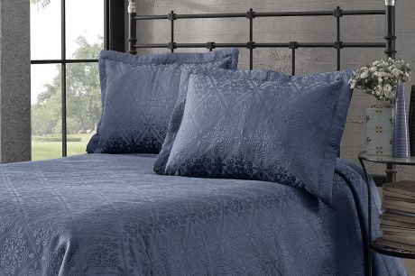 Комплект для спальни Karna "Afrodit": покрывало 260 x 260 см, 2 наволочки 50 х 70 см, цвет: синий