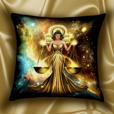 Подушка декоративная МарТекс "Звездный круг. Весы", цвет: золотой, 45 х 45 см