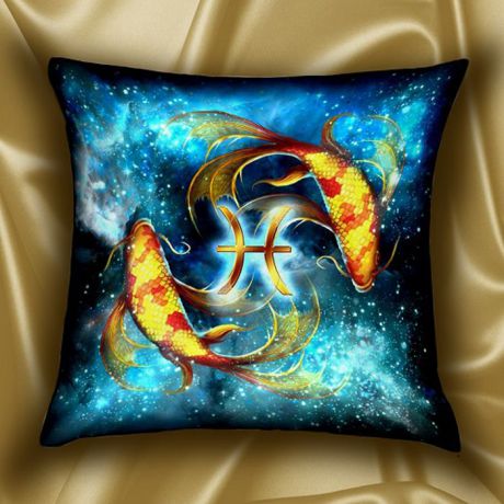 Подушка декоративная МарТекс "Звездный круг. Рыбы", цвет: бирюзовый, 45 х 45 см