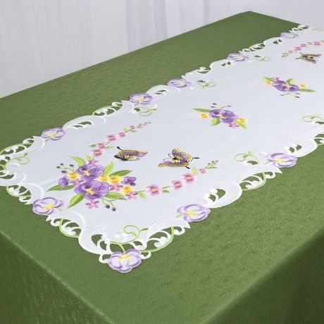 Дорожка для декорирования стола "Schaefer", 40 x 110 см, цвет: белый, фиолетовый. 07745-233