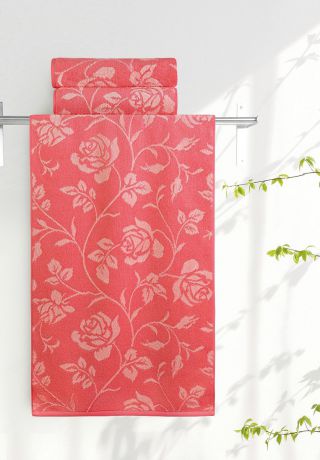 Полотенце банное Aquarelle "Розы 2", цвет: розово-персиковый, коралловый, 70 х 140 см