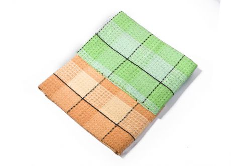 Набор кухонных полотенец Soavita "Клетка", цвет: светло-зеленый, светло-оранжевый, 40 х 70 см, 2 шт