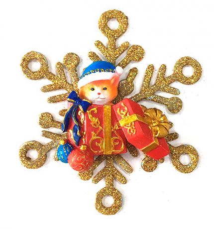 Украшение новогоднее подвесное Magic Time "Котик с подарками в снежинке". 75628