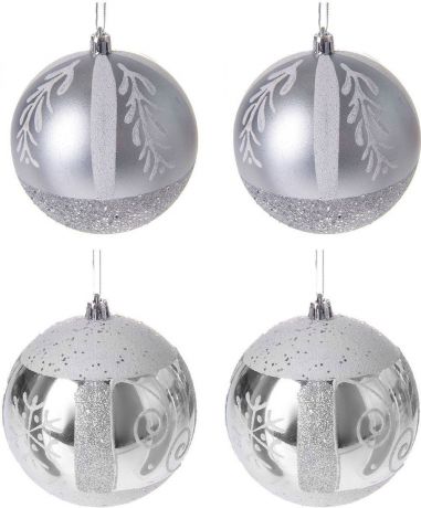 Набор новогодних подвесных украшений Sima-land "Снежинка. Блеск", цвет: серебристый, диаметр 10 см, 4 шт