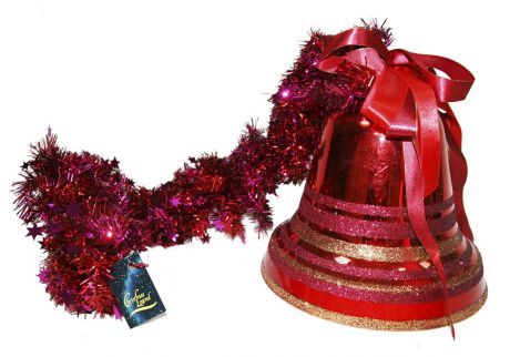 Украшение новогоднее подвесное Weiste "Колокол", на мишуре, цвет: красный, длина 100 см