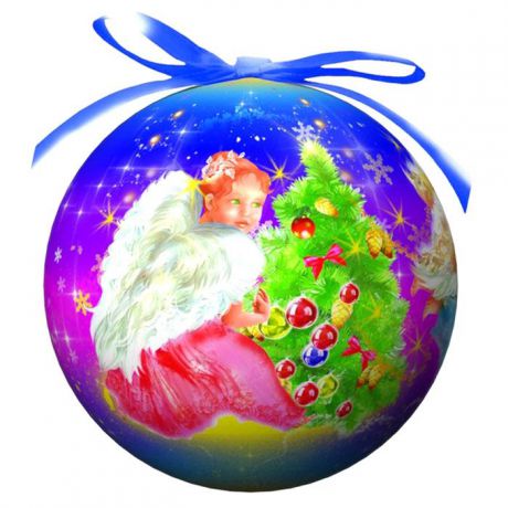 Елочное украшение Шар "Рождественские Ангелочки", диаметр 11 см