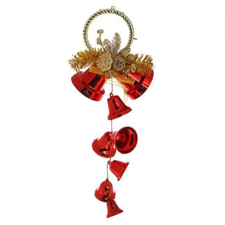 Новогоднее подвесное украшение "Колокольчики", цвет: красный, золотистый. 30720