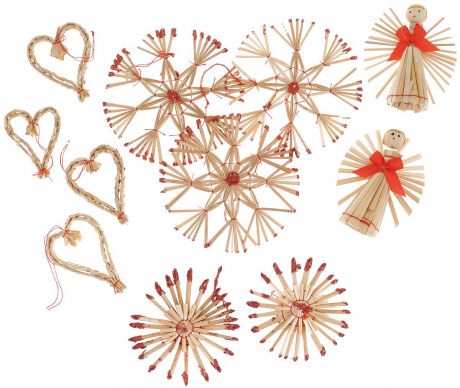 Набор новогодних подвесных украшений Феникс-презент "Сердца и звезды", цвет: красный, светло-коричневый, 11 шт