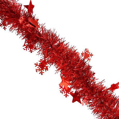Мишура новогодняя "Magic Time", со звездами и снежинками, диаметр 6 см, длина 200 см, цвет: красный. 34872