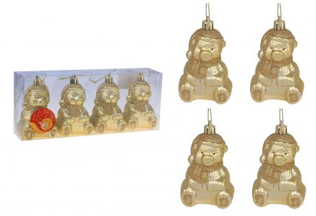 Набор новогодних подвесных украшений Sima-land "Мишки", цвет: золотистый, высота 9 см, 4 шт. 542353