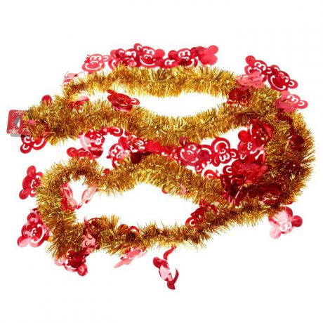 Мишура новогодняя Sima-land "Обезьяна", цвет: золотистый, красный, диаметр 5 см, длина 200 см