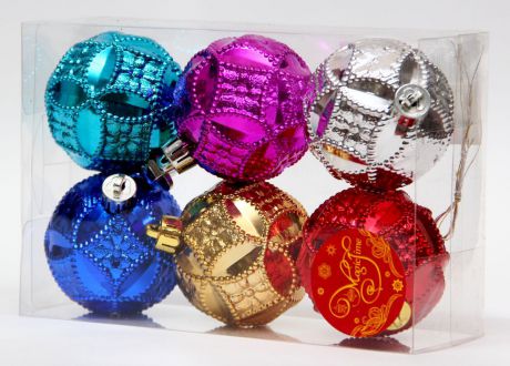 Украшение новогоднее подвесное Magic Time "Ассорти шаров многоцветие", диаметр 6 см, 6 шт