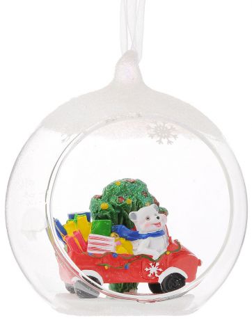 Украшение новогоднее подвесное Феникс-Презент "Северный мишка на машине", 10,5 х 9 х 11 см