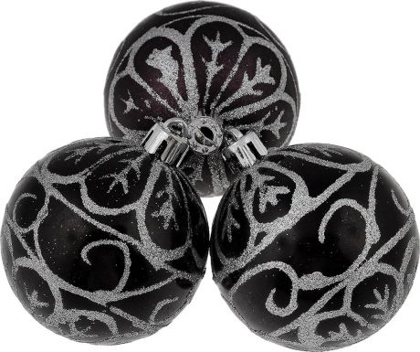Набор новогодних подвесных украшений "EuroHouse", цвет: черный, серебристый, диаметр 6 см, 3 шт. ЕХ 9269
