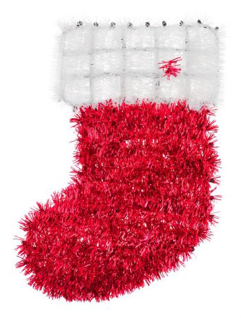 Новогоднее декоративное украшение EuroHouse "Носок", цвет: красный, белый, 33 см х 22 см