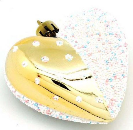 Подвесное украшение Яркий Праздник "Сердце", цвет: золотистый, белый, 7 х 28 х 2 см