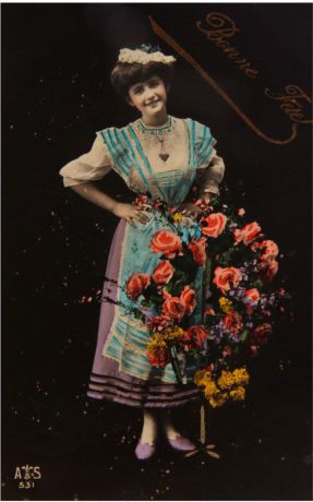 Почтовая открытка. С Праздником! Колоризированное изображение. Франция, начало XX века