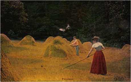 Почтовая открытка. Сенокос. Колоризированное изображение. Франция, начало XX века