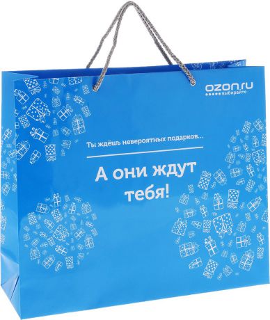 Пакет подарочный OZON.ru "Ты ждешь невероятных подарков... А они ждут тебя!", 36 х 31 х 10 см
