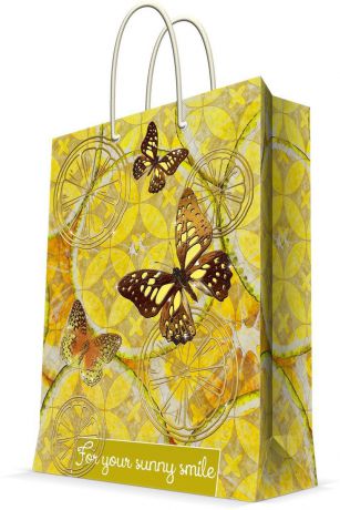 Пакет подарочный Magic Home "Лимонные бабочки", 17,8 х 22,9 х 9,8 см