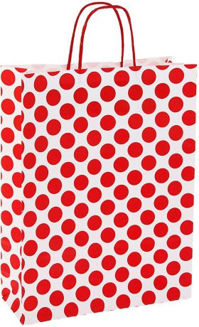 Пакет подарочный "Горохи", цвет: красный, белый, 42 х 32 х 12 см. 1184523