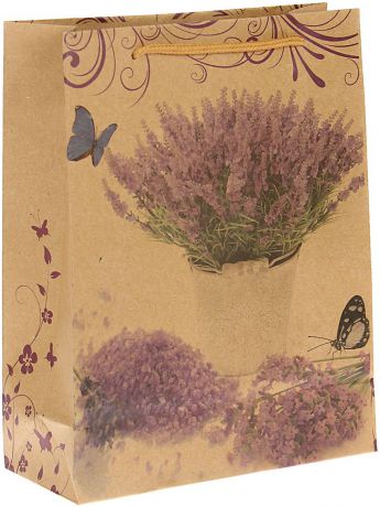 Пакет подарочный "Горная лаванда", цвет: бежевый, сиреневый, 19 х 24 х 8 см. 2451021