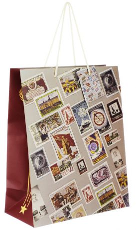 Пакет подарочный Феникс-Презент "Почтовые марки", 26 х 12,7 х 32,4 см