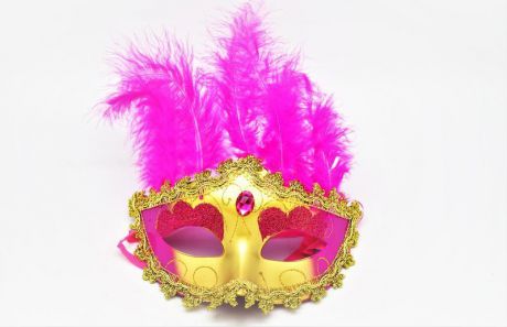 Маска карнавальная Яркий Праздник, с пером, цвет: золотистый, розовый