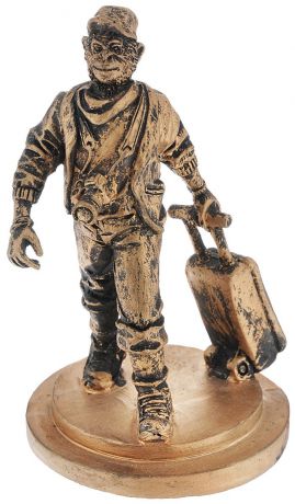 Фигурка декоративная "Обезьяна-путешественник с чемоданом", цвет: бронзовый, 7,3 х 7,3 х 12 см