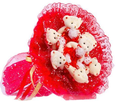 Букет из игрушек Toy Bouquet "Медвежата "Зефирки", цвет: красный, 7 игрушек