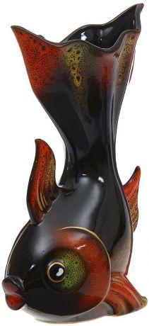 Ваза Керамика ручной работы "Золотая рыбка", цвет: черный, высота 35 см