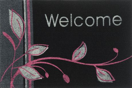 Коврик придверный EFCO "Нью Эден", цвет: черный, белый, розовый, 68 х 45 см