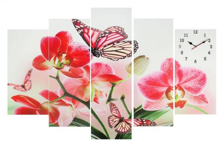 Часы настенные модульные Сюжет "Орхидеи и бабочка", 80 х 140 см