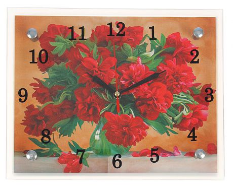 Часы настенные прямоугольные Сюжет "Красные цветы в вазе", 20 х 25 см
