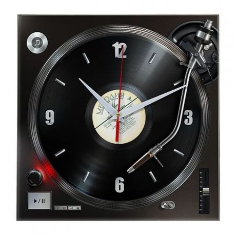 Часы Эврика "Грампластинка", стеклянные, цвет: черный