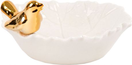 Тарелка декоративная "Magic Home", цвет: белый, золотой, 11 х 9,8 х 5 см