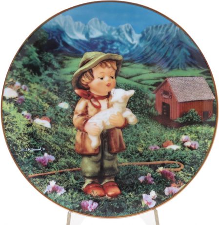 Декоративная коллекционная тарелка "Нежные Друзья: Заблудившаяся Овечка". Фарфор, деколь, золочение, США, Хуммель, Danbury Mint, 1990