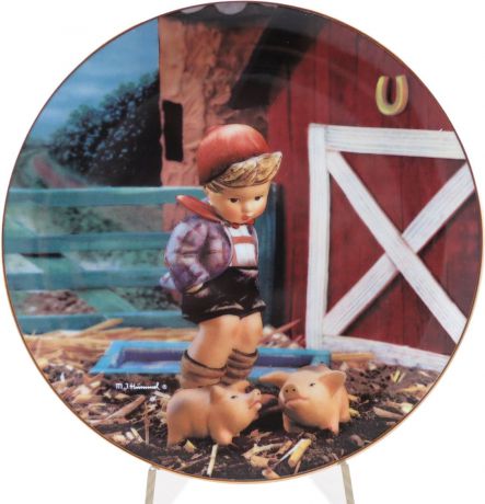 Декоративная коллекционная тарелка "Нежные Друзья: Мальчик фермер". Фарфор, деколь, золочение, США, Хуммель, Danbury Mint, 1991